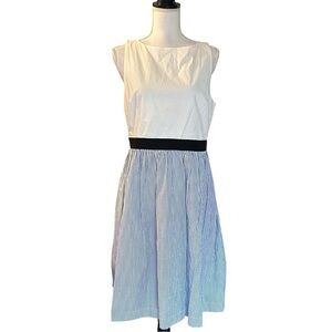 NEW LOFT Sleeveless Cotton Summer Fit & Flare Striped Dress SZ 8 Blue & White